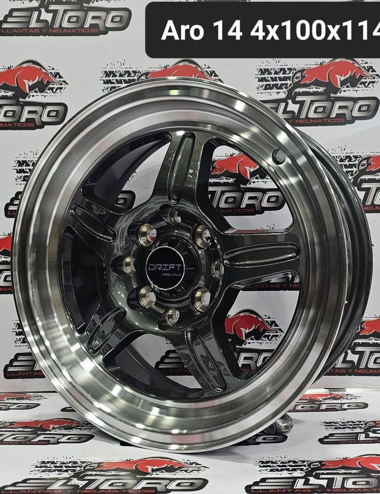 Llanta Drift Racing aro 14 4x100/114 grafito con borde cromo