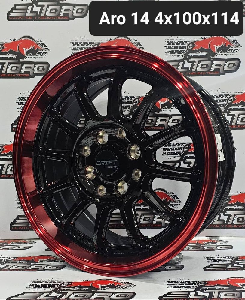 Llanta Drift Racing aro 14 4x100/114 negra con borde rojo