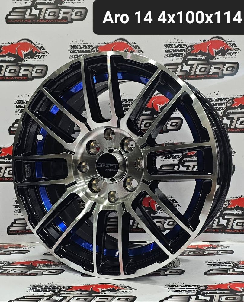 Llanta Drift Racing aro 14 4x100/114 con interior azul