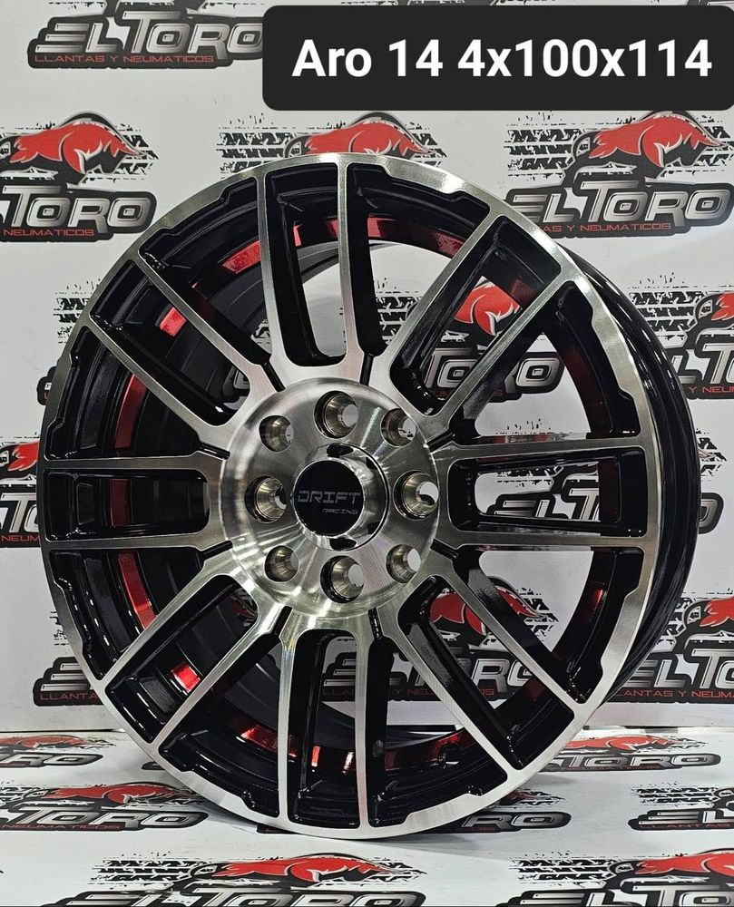 Llanta Drift Racing aro 14 4x100/114 con interior rojo