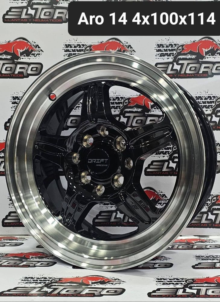 Llanta Drift Racing aro 14 4x100/114 negra con borde cromado profundo
